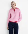 Mango Contrast Half Zip Sweater In Pink