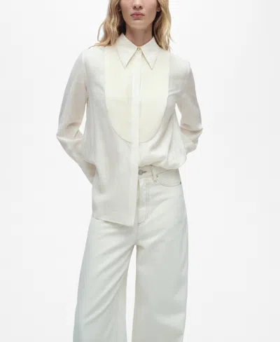 Mango Women's Contrast Panel Fluid Shirt In Off White