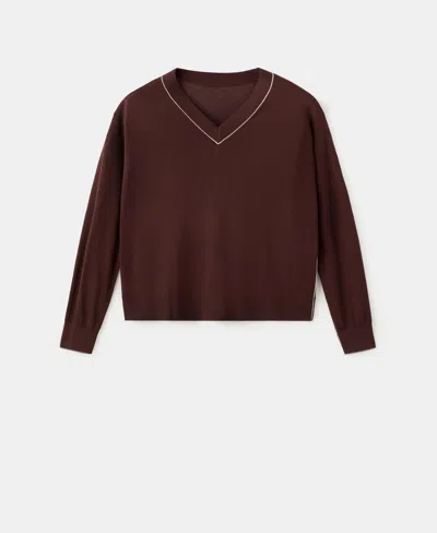 Mango Women's Contrast Piping V-neck Sweater In Brown