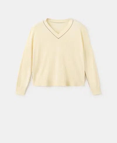 Mango Women's Contrast Piping V-neck Sweater In Yellow