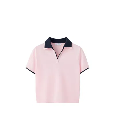 Mango Women's Contrast Polo Neck Two-tone Fitted Sweater In Light Pink