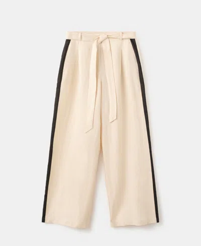 Mango Women's Contrast Stripe Linen Trousers In Neutral