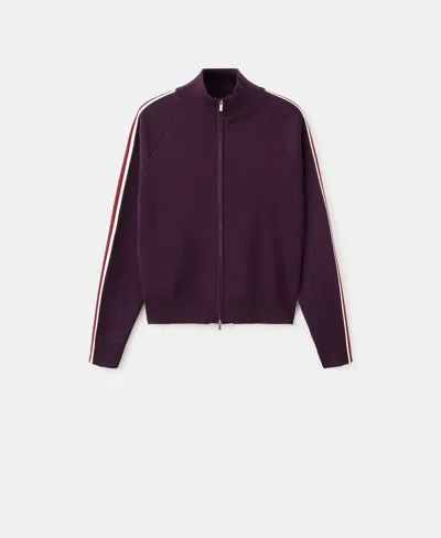 Mango Women's Contrast Stripe Zip Cardigan Sweater In Purple