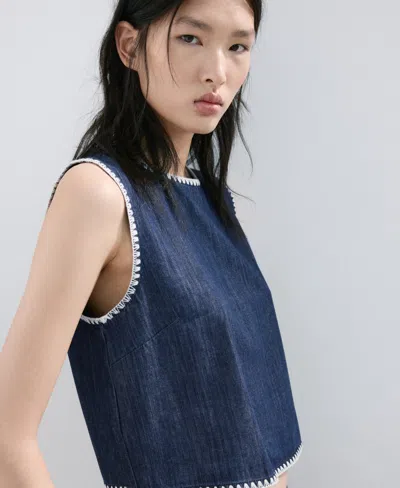 Mango Women's Contrast Trim Denim Top In Blue