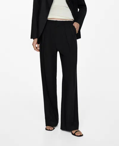 Mango Women's Contrast Trim Pleated Trousers In Black