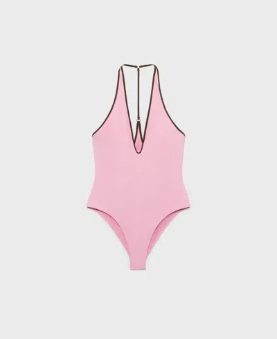 Mango Women's Contrast Trim V-neck Swimsuit