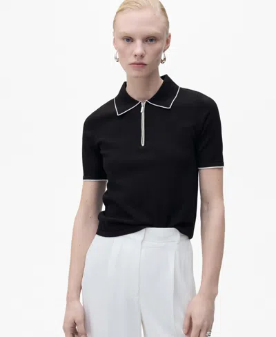 Mango Women's Contrast Trims Polo Neck Sweater In Black