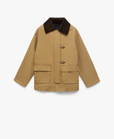 Mango Women's Contrasting Collar Cotton Parka In Brown