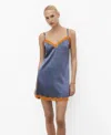 Mango Lace Trim Stretch Silk Nightgown In Blue