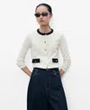Mango Contrasting Cotton Cardigan Ecru In White