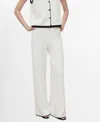 Mango Low Rise Contrast Hem Knit Pants In White