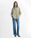 Mango Stripe Cotton Blend Button-up Shirt In Green