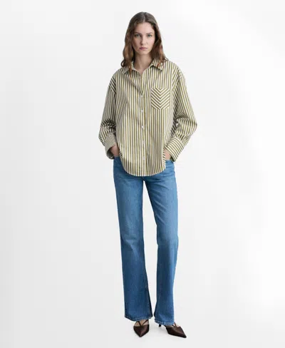 MANGO WOMEN'S CONTRASTING POCKET STRIPED SHIRT