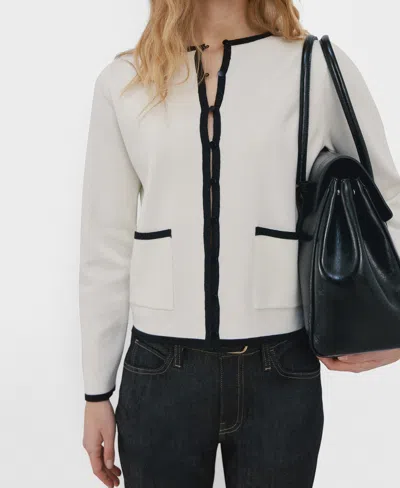Mango Women's Contrasting Ribbed Cardigan Sweater In White