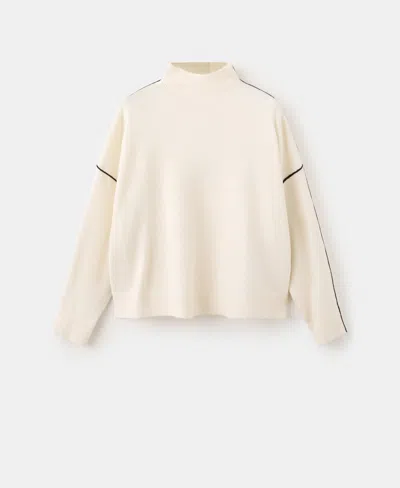 Mango Sweater With Contrasting Stripes And Perkins Collar Ecru In Neutral