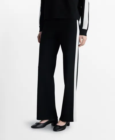 Mango Women's Contrasting Stripes Knitted Trousers In Black