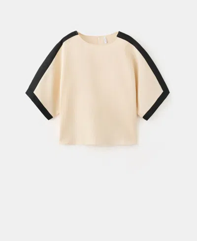 Mango Women's Contrasting Stripes Linen Blouse In Sand