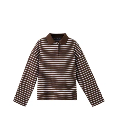 Mango Women's Contrasting Stripes Long-sleeve Cotton Striped Polo Shirt In Brown