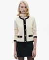 Mango Contrast Trim Short Sleeve Cardigan In Ecru
