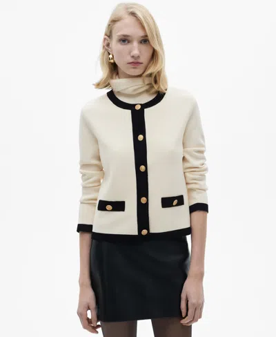 MANGO WOMEN'S CONTRASTING TRIM CARDIGAN