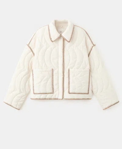 Mango Women's Contrasting Trim Quilted Jacket In White