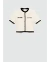 Mango Contrast Trim Short Sleeve Cardigan In Ecru
