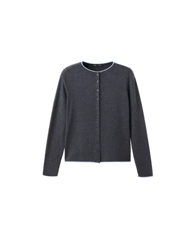 Mango Women's Contrast-trim Crewneck Cardigan In Gray