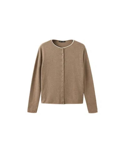 Mango Women's Contrast-trim Crewneck Cardigan In Medium Brown