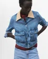 Mango Corduroy Collar Denim Jacket In Blue