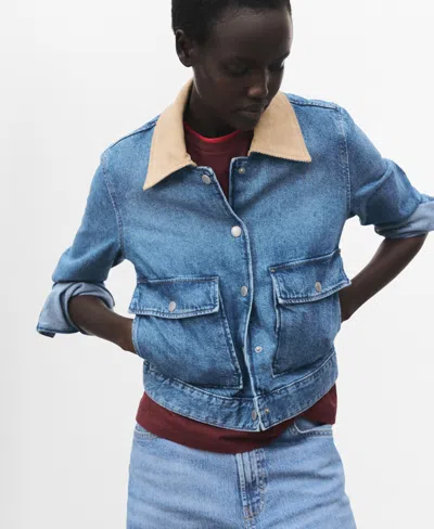 MANGO WOMEN'S CORDUROY COLLAR DENIM JACKET