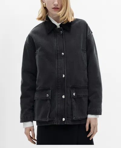 Mango Women's Corduroy Collar Pockets Jacket In Black Denim
