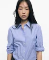 Mango Cotton And Lyocell Blend Straight Shirt Sky Blue In Blue