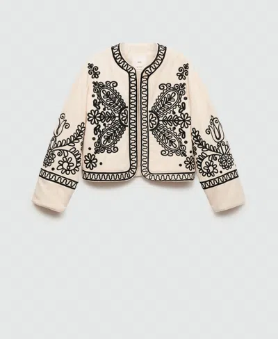 Mango Women's Cotton Embroidered Jacket In Ecru