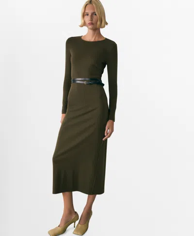 Mango - Robe Midi Coton Kaki - L - Femme In Khaki Green