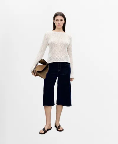MANGO WOMEN'S COTTON OPENWORK KNIT SWEATER