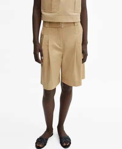 Mango Bermuda Shorts Darts Detail Medium Brown
