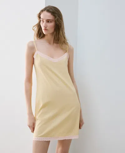 Mango Lace Trim Cotton Nightgown In Yellow