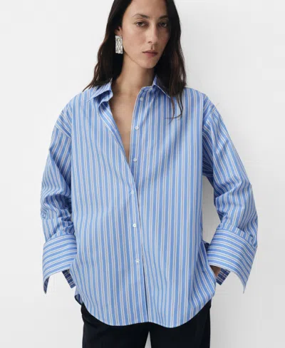 Mango Women's Cotton Striped Shirt In Blue