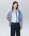 Mango Stripe Cotton Button-up Shirt In Medium Blue