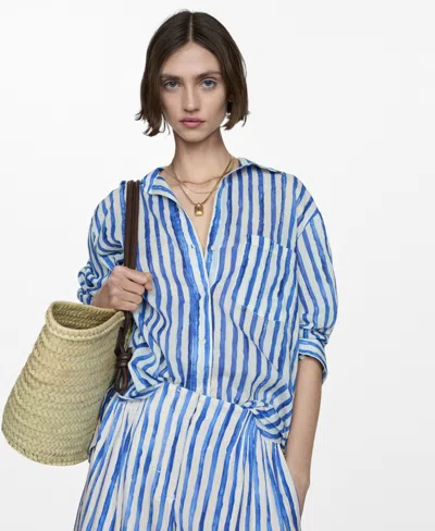 Mango 100% Cotton Striped Shirt Off White