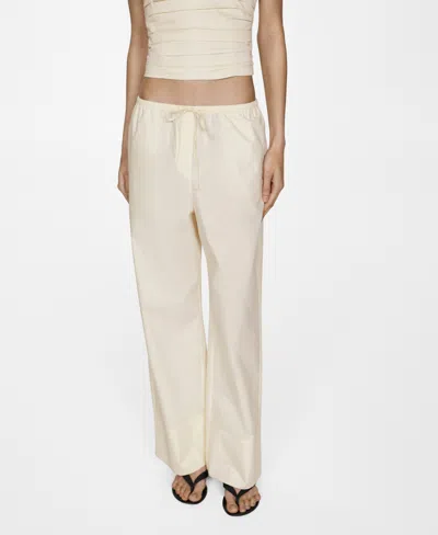 Mango Women's Cotton Wide Leg Trousers In Ecru