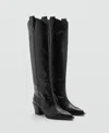 Mango Women's Cowboy Leather Boots In Black