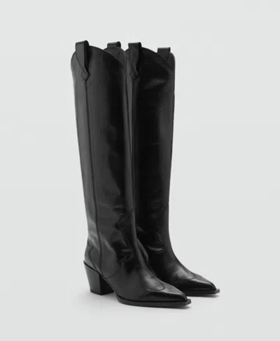 Mango Women's Cowboy Leather Boots In Black