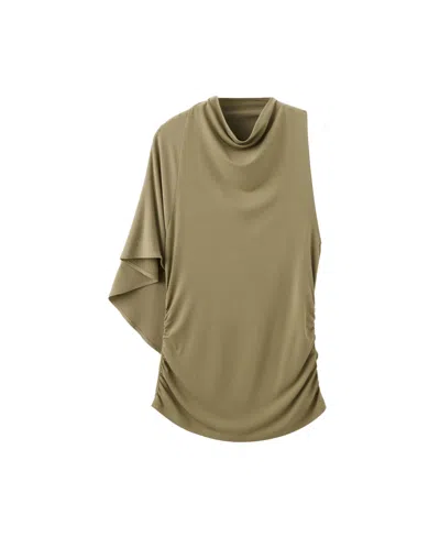 Mango Women's Cowl Neck Asymmetrical Blouse In Khaki