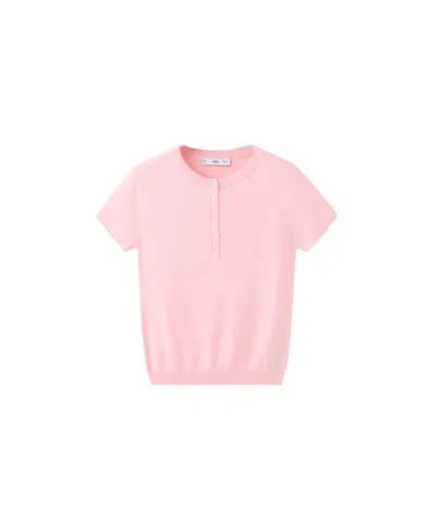Mango Fine Knit Henley Sweater In Pink