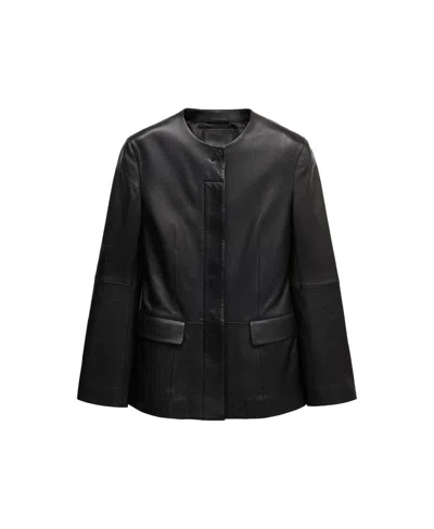 Mango Women's Crew-neck Leather Blazer In Black