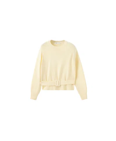 Mango Women's Crewneck Long-sleeve Belted Sweater In Pastel Yellow