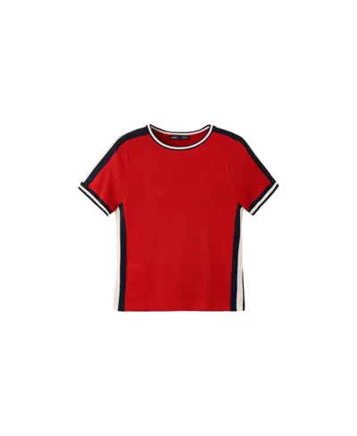 Mango Women's Crewneck Short-sleeve Contrasting-stripes Sweater In Red