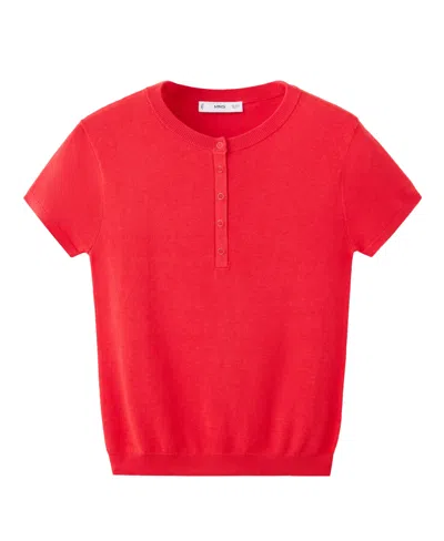 Mango Women's Crew-neck Short-sleeve Fine-knit Sweater In Red