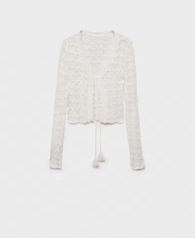 Mango Women's Crochet Bow Closure Cardigan